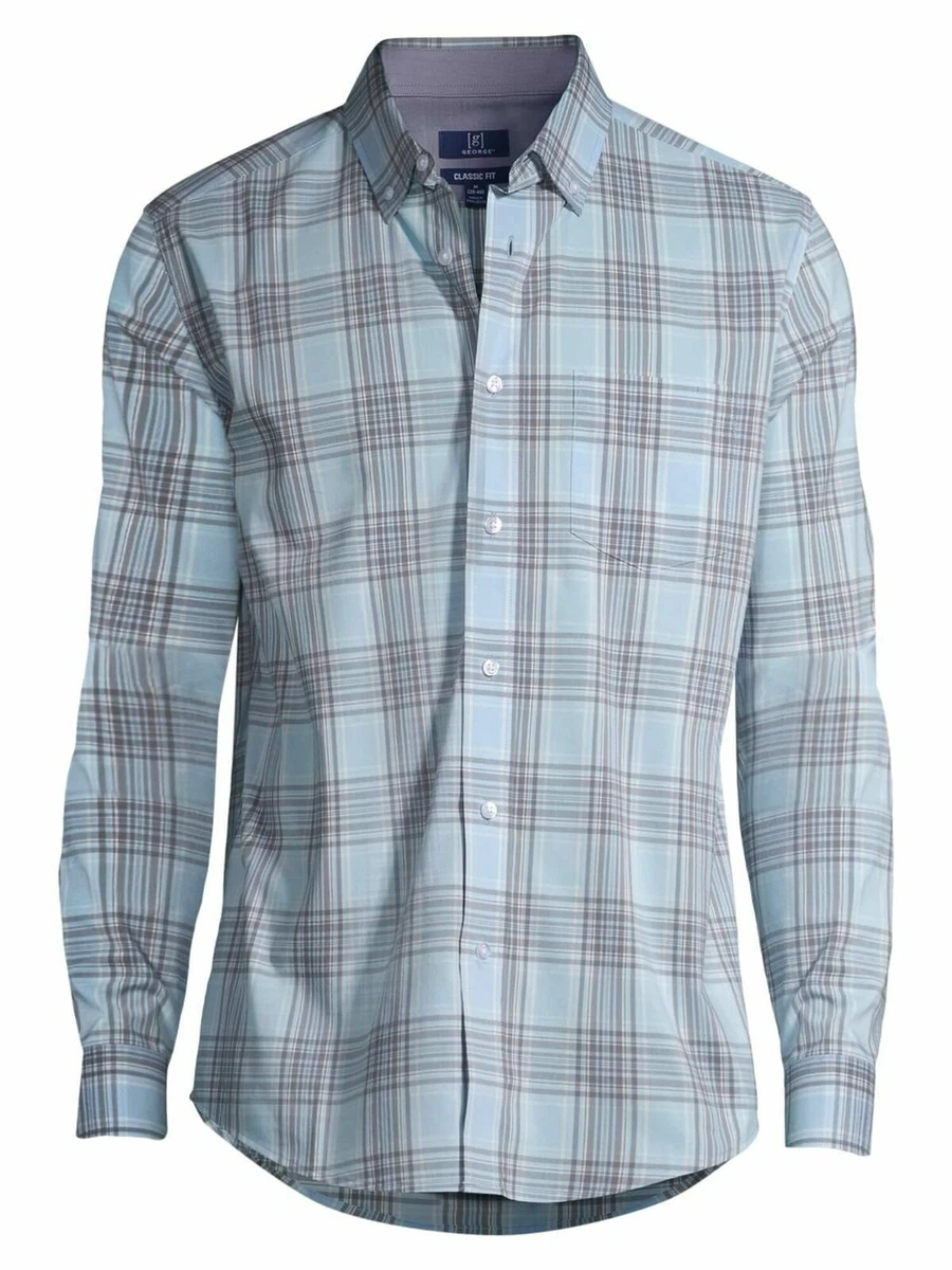 Blue and white plaid dress shirt 2025