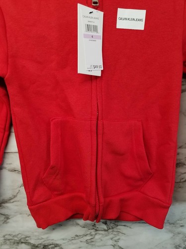 Calvin Klein Jeans Boys Sweater Red Sz 6 New 50$ Logo Hoodie  #S - Picture 4 of 6