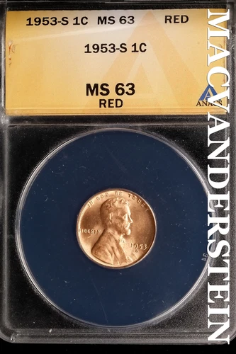 1953-S Lincoln Wheat Cent - ANACS MS 63 Red - Scarce  No Reserve  #SLK668
