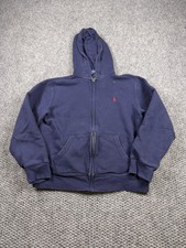 Polo Ralph Lauren Hoodie Boys L 14-16 Blue Full Zip Fleece Sweatshirt Pony Logo