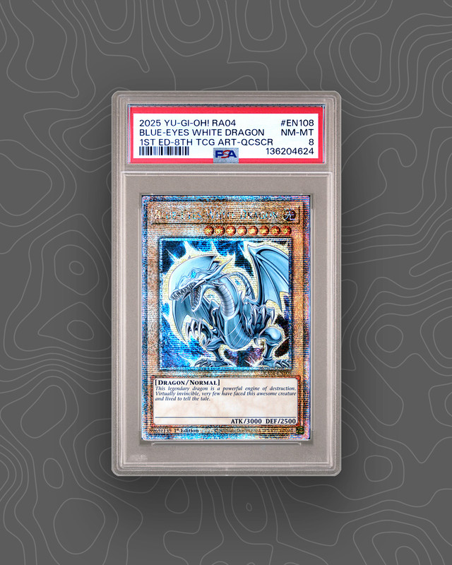2025 YU-GI-OH! RA04-EN108 BLUE-EYES WHITE DRAGON 1ST ED-8TH ART QCSR PSA 8
