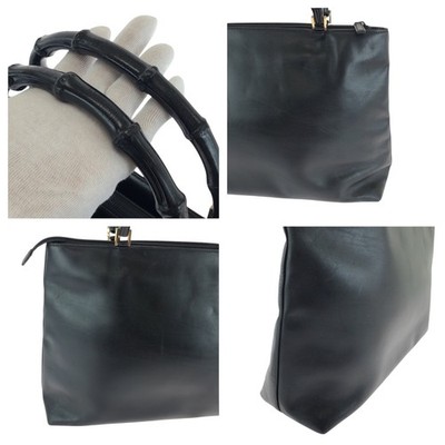 Bamboo handle2way bag／mesh black leather Crocodile Pattern Leather Women's Bag Bamboo Top-Handle