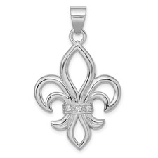 Sterling Silver Rhodium-platedCubic Zirconia Fleur de Lis Pendant