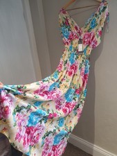 NEW PRETTY OUT OF GAS LIGHT & AIRY VIBRANT FLORAL LONG MAXI HOLIDAY DRESS 10