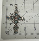 Big 3”in VNT Taxco Signed Sterling Silver Turquoise Coral Cross Pendant — photo 8
