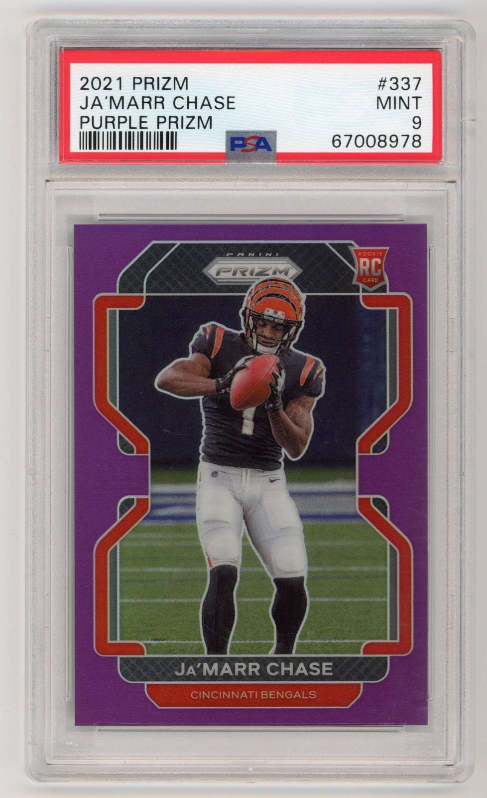 2021 PANINI PRIZM #337 JA'MARR CHASE RC /125 PURPLE PRIZM PSA 9 ROOKIE BENGALS