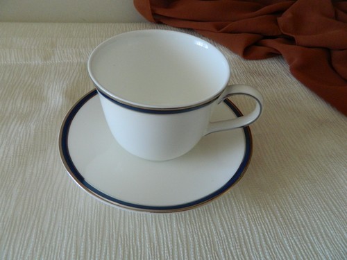 ROYAL DOULTON Fine Bone China Cup Saucer SIGNATURE BLUE WWRD White Blue Platinum