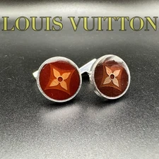 Excellent Condition Louis Vuitton Cufflinks M64482 Damier Silver 1438