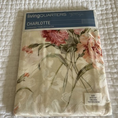 Living Quarters Charlotte Damask Tablecloth 60''x102'' Oblong Pink Flowers NIP