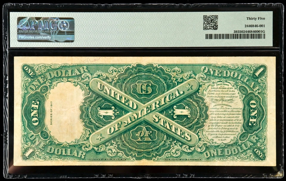 1917 $1 Red Seal Legal Tender United States Note PMG 35 Choice VF - Image 2 of 2