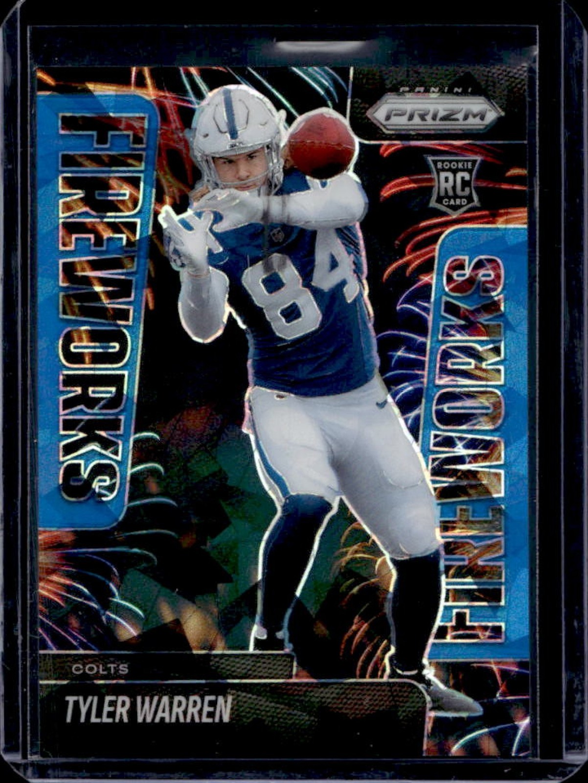 2025 Panini Prizm Tyler Warren Fireworks RC Blue Ice Rookie #/99 Colts