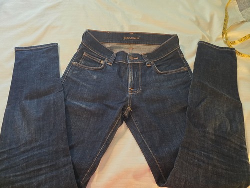Pantalones de mezclilla para hombre 28 X 30 lavado oscuro nudie ajustados rizo enjuague sarga nuevos sin etiquetas - Imagen 4 de 13