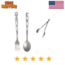 Titanium Fork Spoon Knife Set - Camping Tongs | Ultralight Backpacking Utensils,