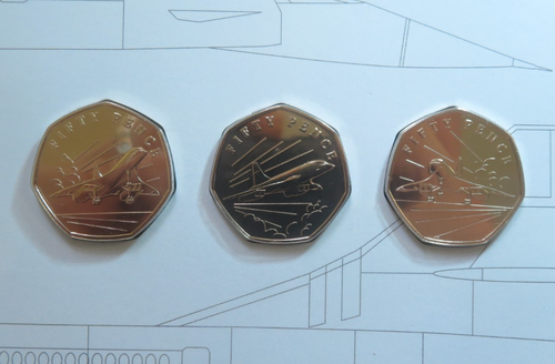 Concorde 50th Anniversary 3x BU 50p Münzsammlung, im Paket