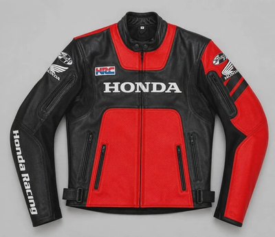 #ad Honda Black Red Leather Motorcycle Jacket – CE Armored Racing Biker Gear $232.00
