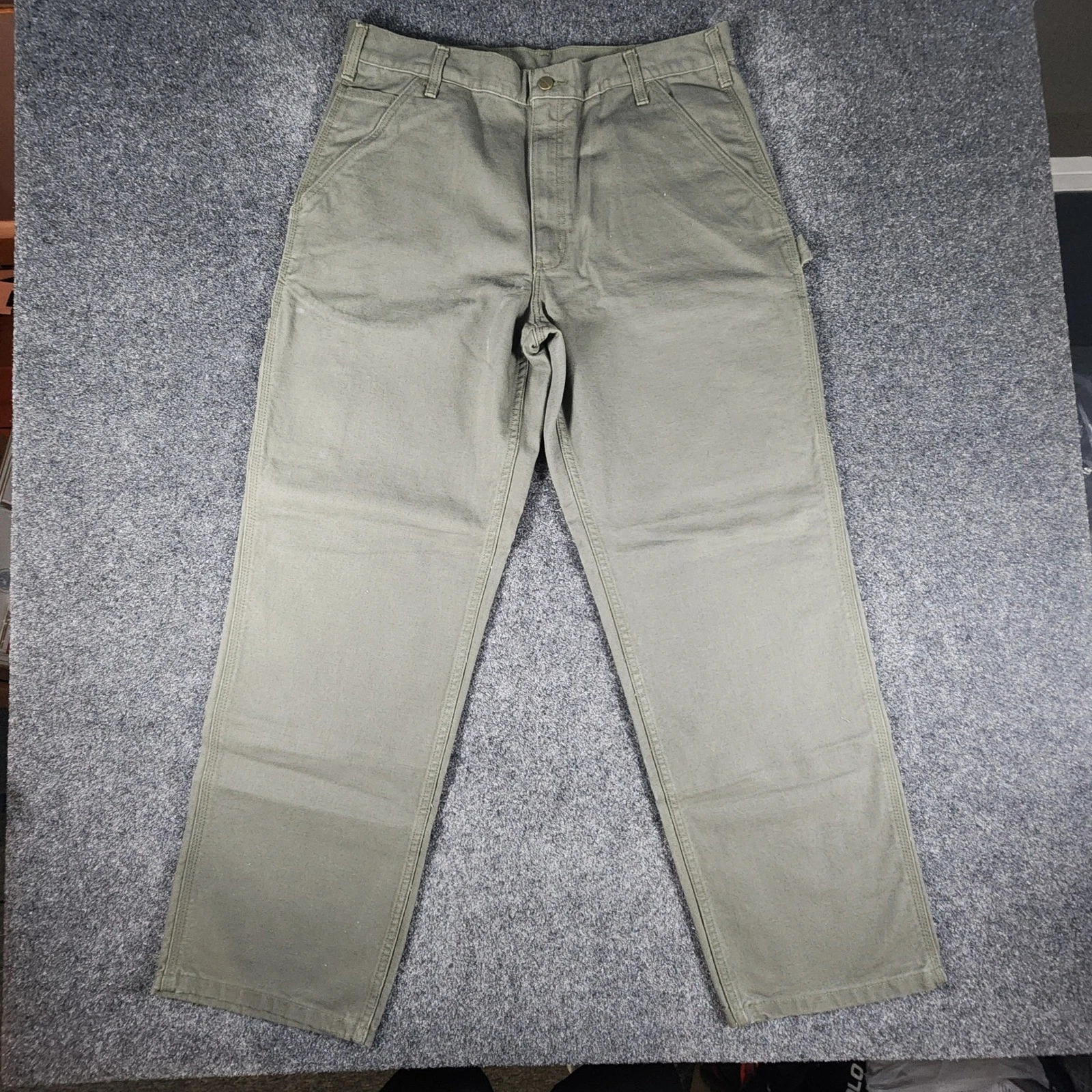 Carhartt B11-MOS Mens Moss Green Loose Fit Washed Duck Work Dungaree Pants 36x32