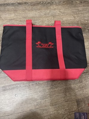 Trader Joe's Cooler Tote Bag Insulated Shopper Black Red Reusable NEW