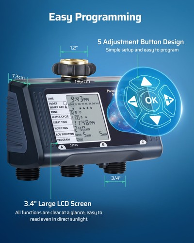 DEWENWILS Sprinkler Timer 3 Zone Hose Water Timer with 4 Programmable Procedures - Picture 3 of 11