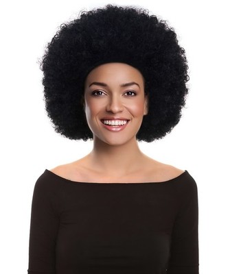 Damen schwarze Afro Perücke - lockiges Kunstkostüm Haar - 70er Disco Party Kostüm Dr