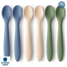 Silicone Baby Spoons Self Feeding 6-12 Months 6 Pack Slate BPA Free Dishwasher