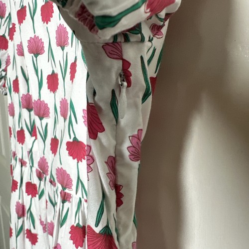 J. Vestido midi Crew talla 4 floral blanco en capas popelina manga abullonada cremallera lateral bolsillos - Imagen 9 de 16