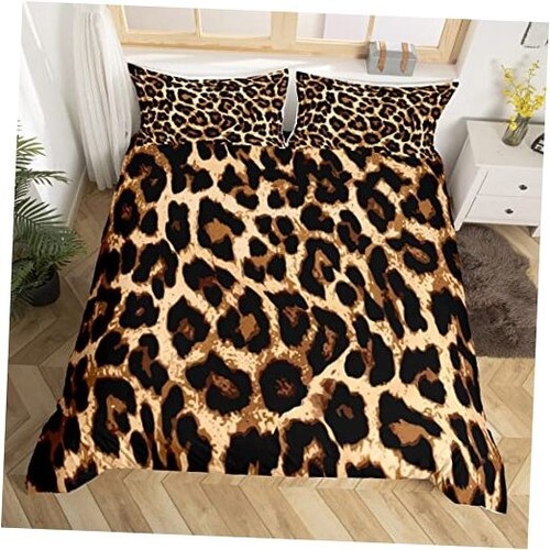 Leopard Print Comforter Cover Set King Size King(No Comforter) Black Brown