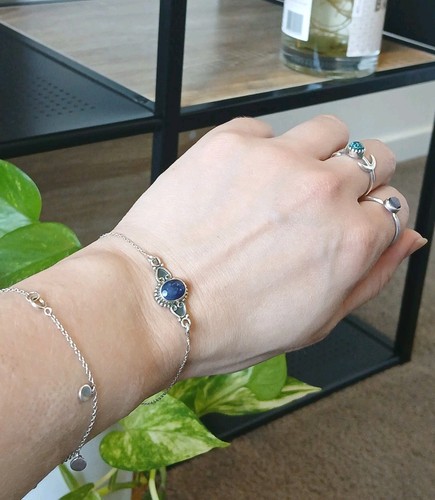Sterling Silver 925 & Iolite Fine Chained Bracelet, 19-20cm, Tree Of Life, Boho - Picture 22 of 22