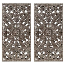 Pemberly Row MDF Botanical Panel Carved Wall Panel in Bronze (Set of 2)