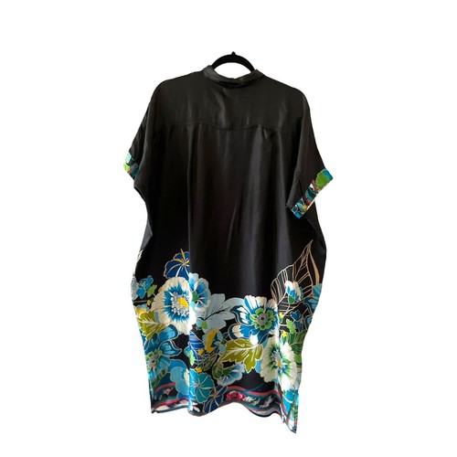 Johnny Was Araia Twill Dress Black Floral Print Silk Shift Size Small - Picture 2 of 15