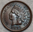 Uncirculated 1893 Indian Head Cent, Razor-Sharp specimen.