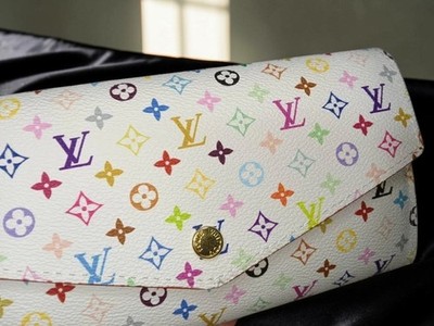 Louis Vuitton White Multicolor Monogram Sarah Long Wallet Pink Interior W/BOX