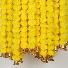 5 PC 4.5 Feet Artificial Marigold Flower Garland with Bells for Diwali, Wedding,