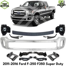 Front Bumper Chrome & Brackets Kit For 2011-2016 Ford F-250 F-350 Super Duty