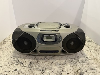 Philips Magnavox AZ1202 Boombox CD Recorder Cassette AM/FM Silver Black Surround