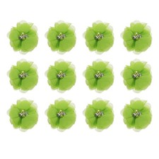 12PACK Artificial Rhinestone Chiffon Flower Heads, Bright Green Flowers 2 Inch