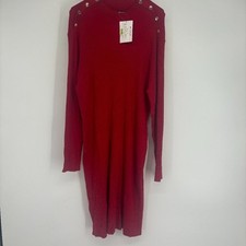 Tommy Hilfiger Women's Button Soulder Ribbed Midi Sweater Dress Red Size XL NWT