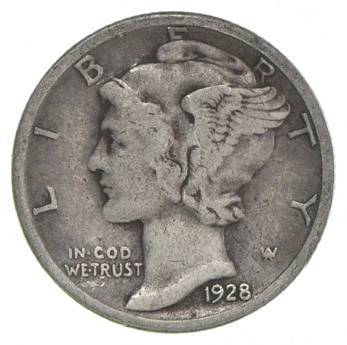VG+ 1928-D Mercury 90% Silver Dime *8452