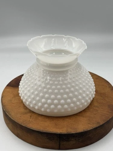 Vintage HOBNAIL 6” Fitter Base Milk Glass  Oil Glass Lamp Shade 4.5” Tall