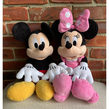 Set of Two Disney Plush 18" Mickey Mouse  18" Clubhouse Minnie Mouse Pink Dress
