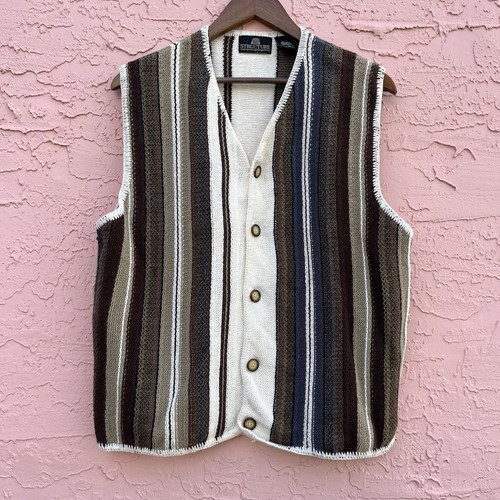 Vintage Structure Knit Vest Top Stripe Cotton Adult Size Large