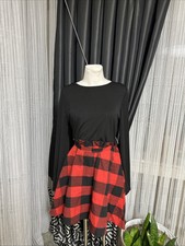 Damen Kleid Langarm Schwarz Rot L