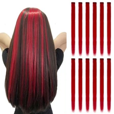 12PCS Colored Red Hair Extensions Straight Multicolor Clip in Colorful 20 Inc...
