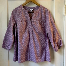 Croft & Barrow Women's Blouse Purple Cotton Pleated India Print Boho Sz S NWOT