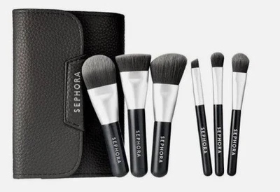 💕SEPHORA Deluxe Charcoal Antibacterial face makeup Brush Set Mini travel size
