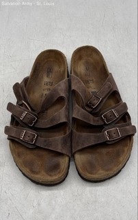 Birkenstock Womens Brown Classic Buckle Flat Heel Slip On Slide Sandals Size 5
