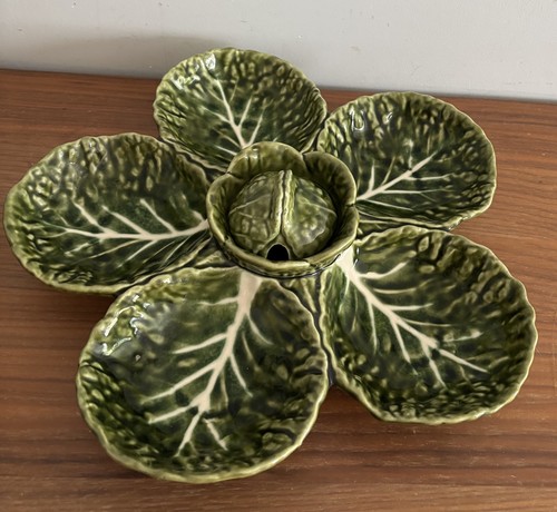 Vintage 35cm Cabbage Olfaire Style Divided Serving Platter 5 Sections Green - Picture 3 of 12