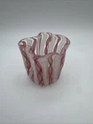 Murano Art Glass Cup Vase Latticino Zanfirico Pink Gold Aventurine Dish 4" Vtg