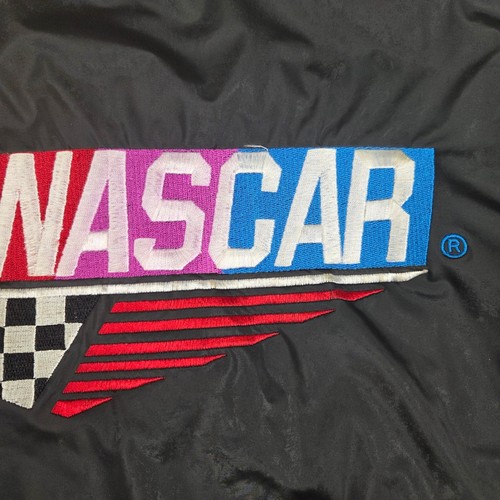 Vintage Nascar Jacket Medium Full Zip Hooded Pockets by Essex Fleece Lining Blk - Picture 17 of 22