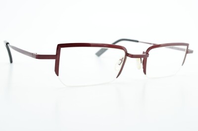 THEO BELGIUM Brille Model Mexico 96 Square 3/4 Rim Optic Art Red Shine Monel