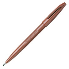 S520-E Pentel Sign Pen Stick Marker, Fine Point, Brown Ink, Pack of 12